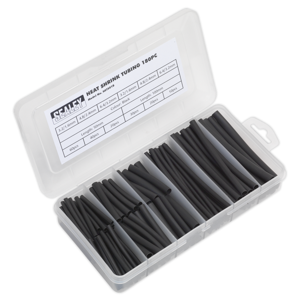 Sealey Heat Shrink Tubing Assortment 50 & 100mm 180pc - Black