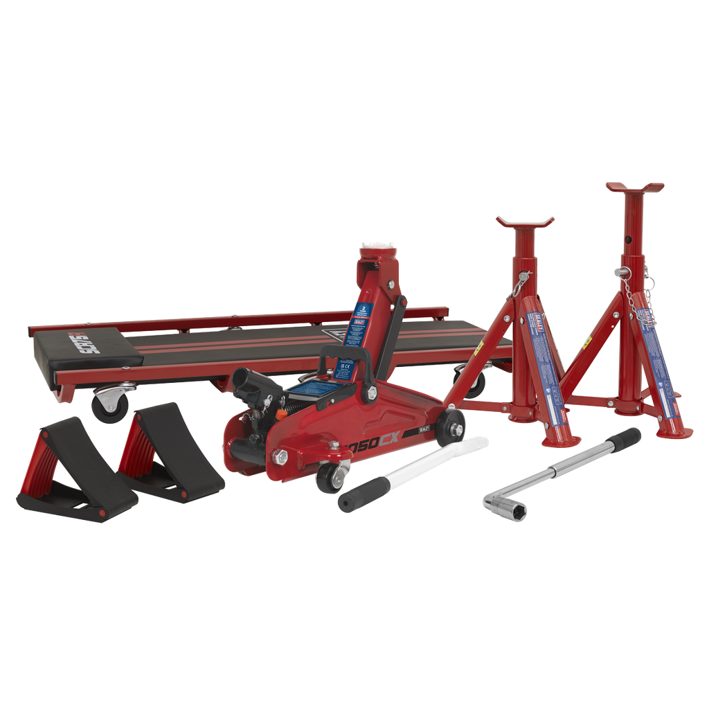 Sealey Lifting Kit (Inc Jack, Axle Stands, Creeper, Chocks & Wrench) 2 Tonne 5pc