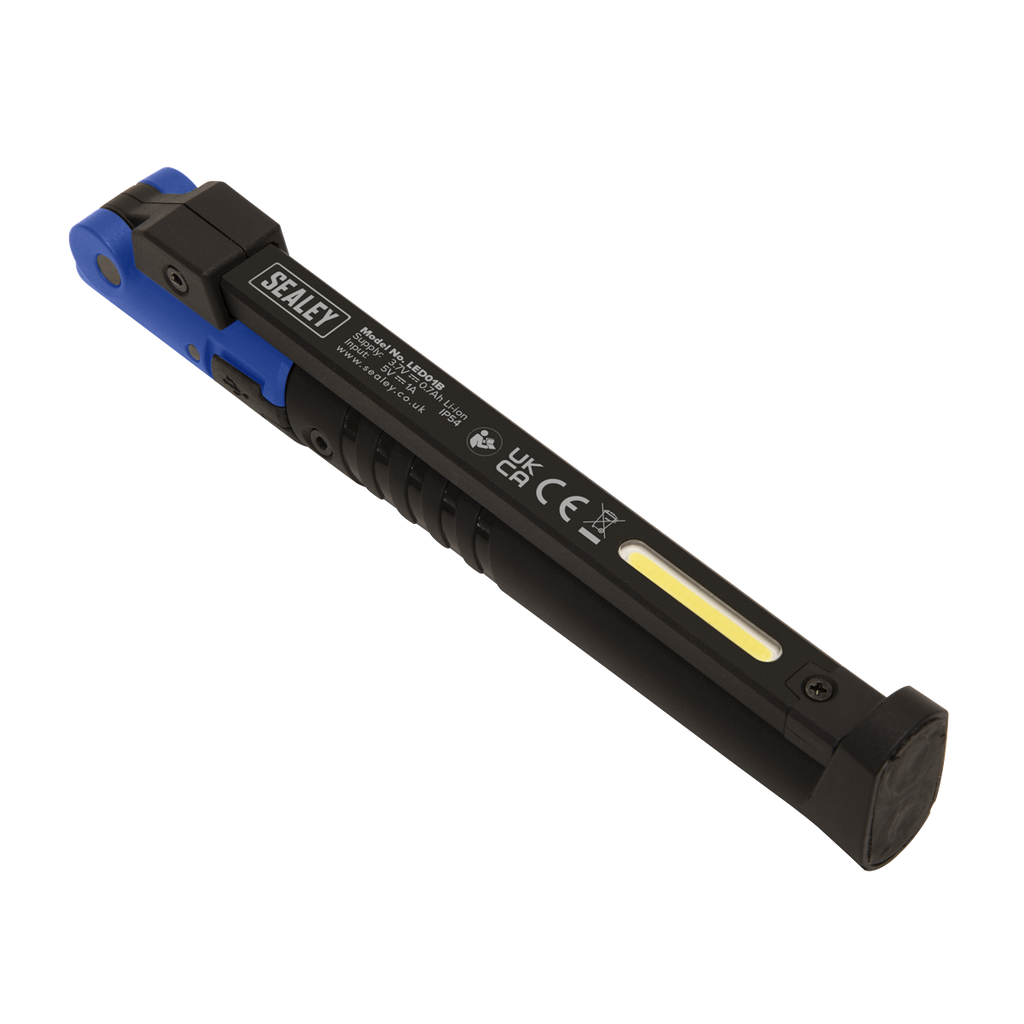 Sealey Rechargeable Slim Folding Pocket Light 2 COB & 1 SMD LED - Blue