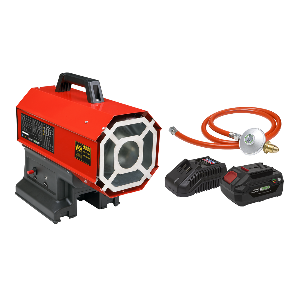 Space Warmer® Propane Heater 30,000-68,000Btu/hr (9-20kW) 230V with 20V 4Ah Kit