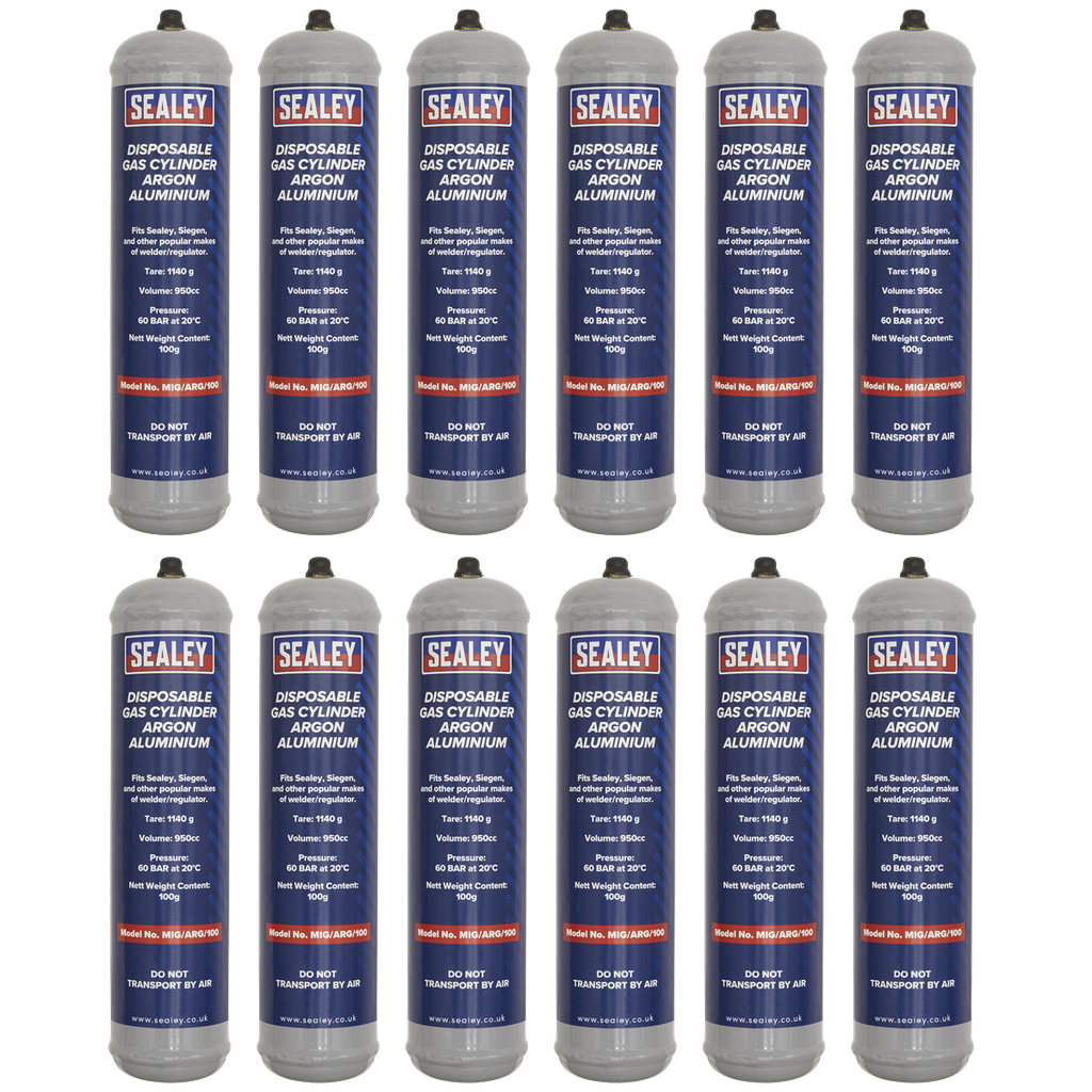 Sealey Disposable Argon Gas Cylinder 100g - Box of 12