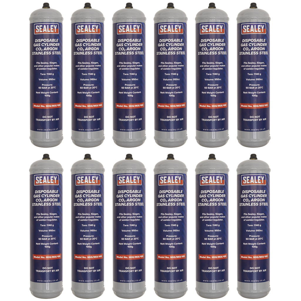 Sealey Disposable Carbon Dioxide/Argon Gas Cylinder 100g - Box of 12