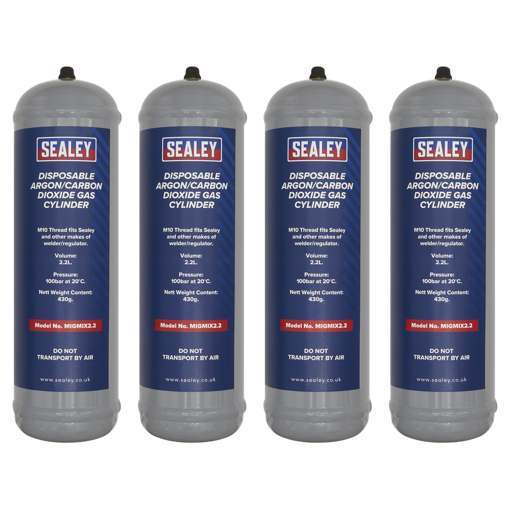 Sealey Disposable Argon/Carbon Dioxide Gas Cylinder 430g, 2.2L - Pack of 4