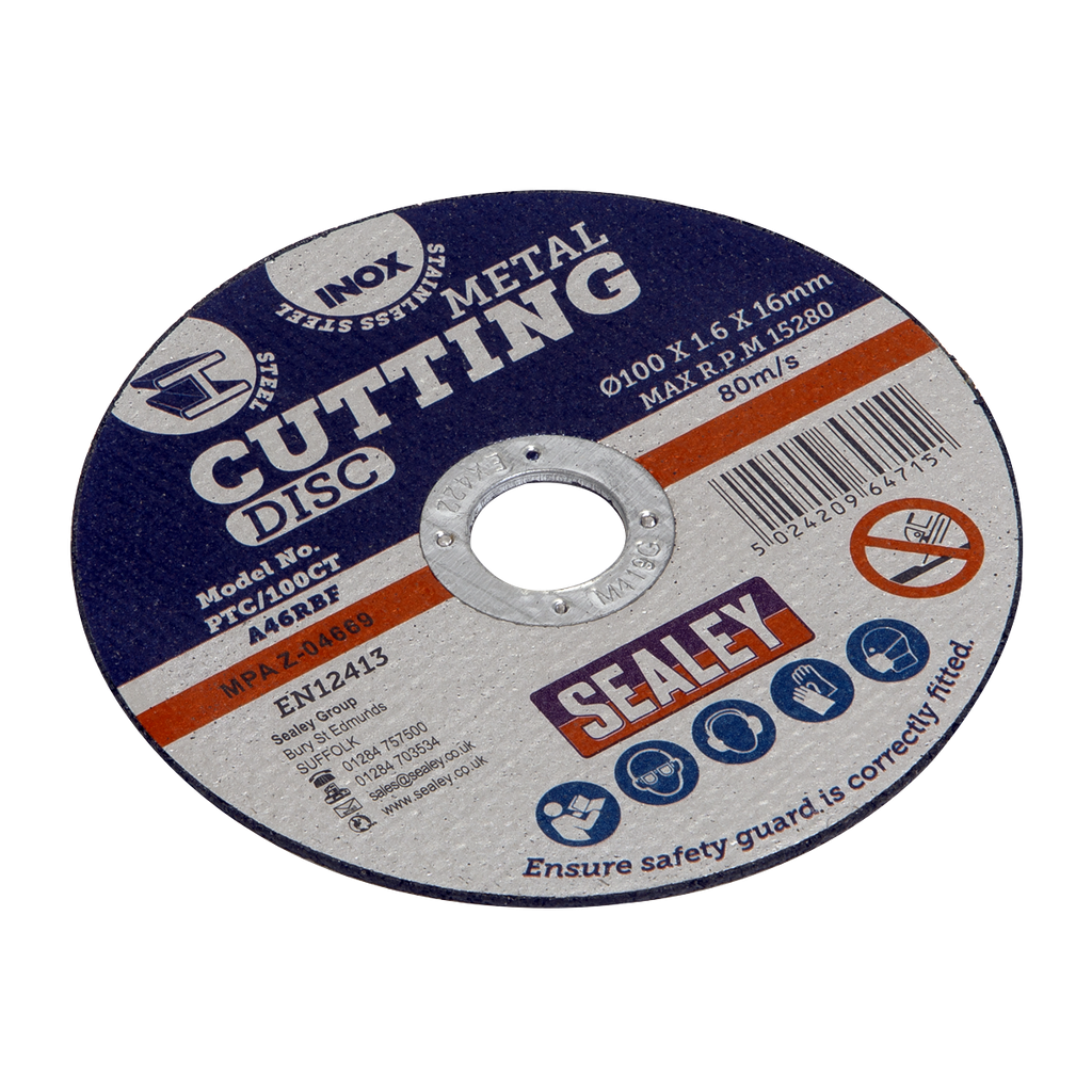 Sealey 100 x 1.6mm Cutting Disc 16mm Bore