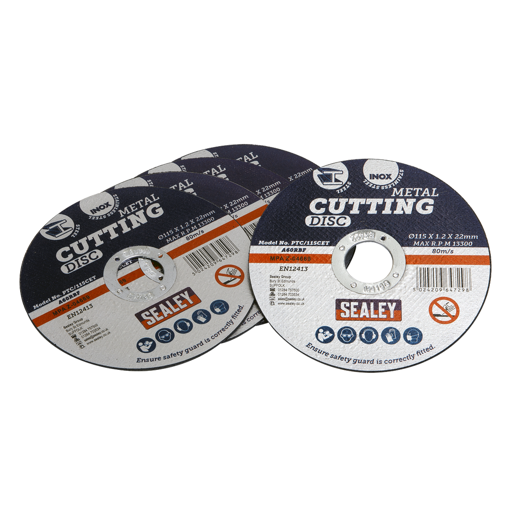 Sealey 115 x 1.2mm Cutting Disc 22mm Bore - Pack of 5