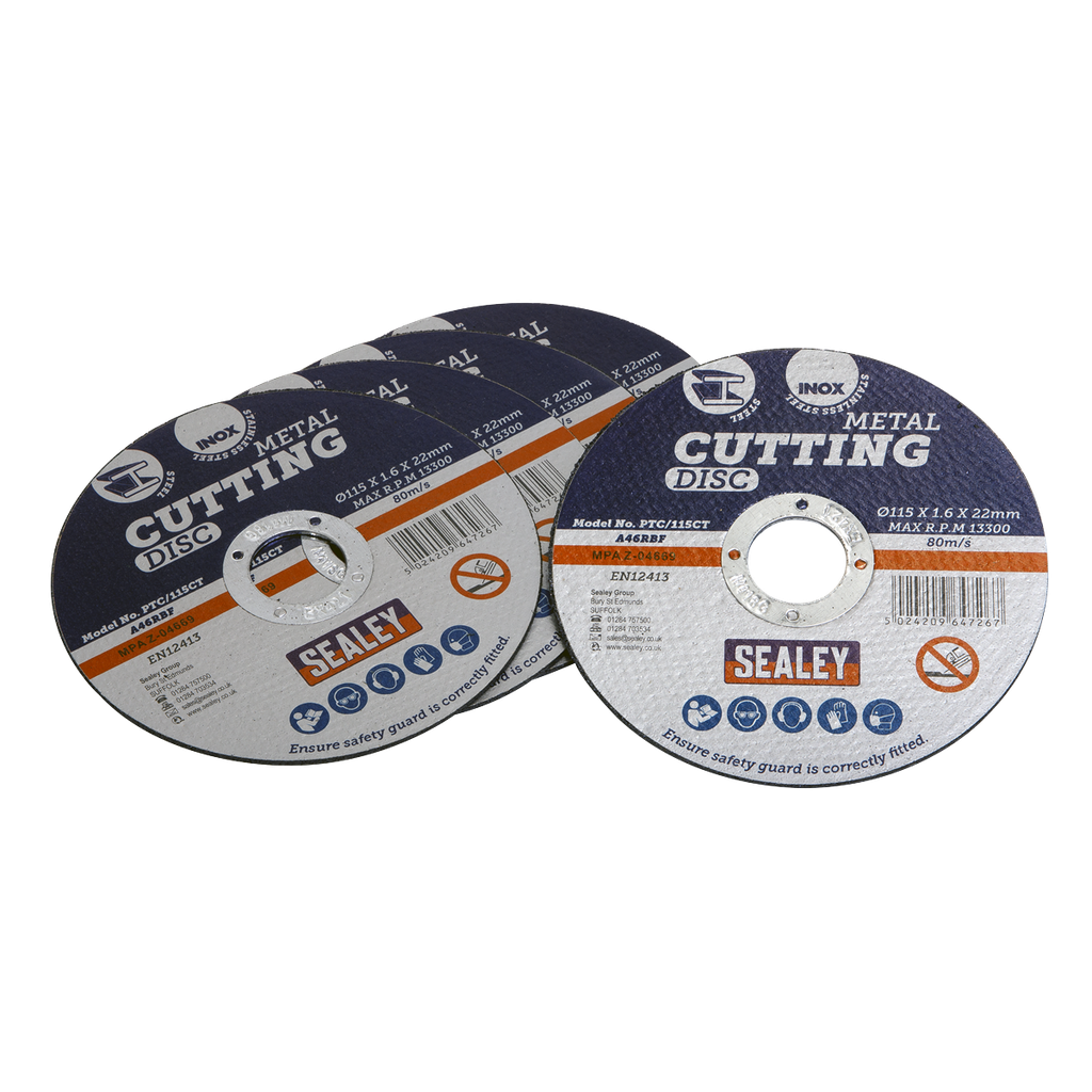 Sealey 115 x 1.6mm Cutting Disc 22mm Bore - Pack of 5