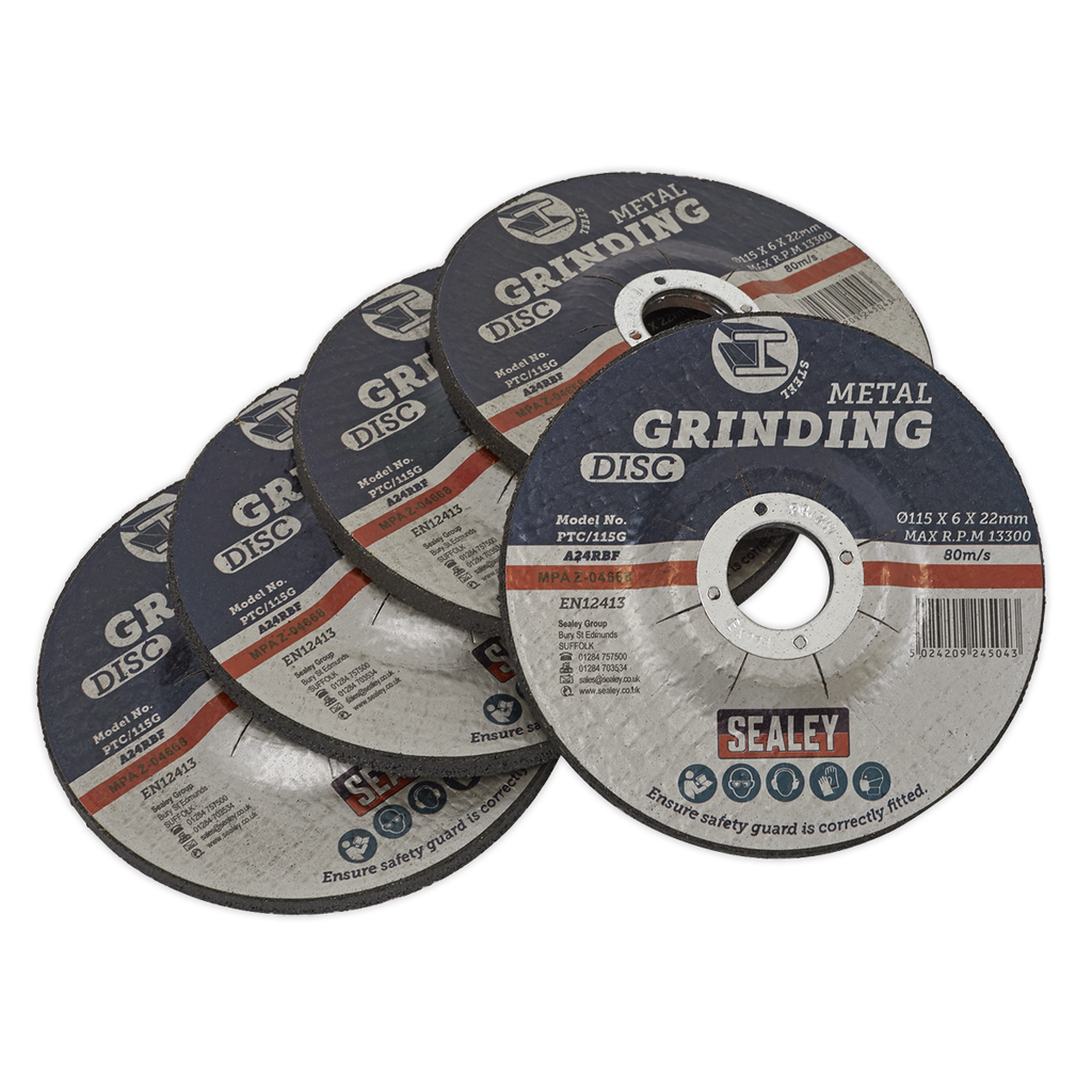 Sealey 115 x 6mm Grinding Disc 22mm Bore - Pack of 5