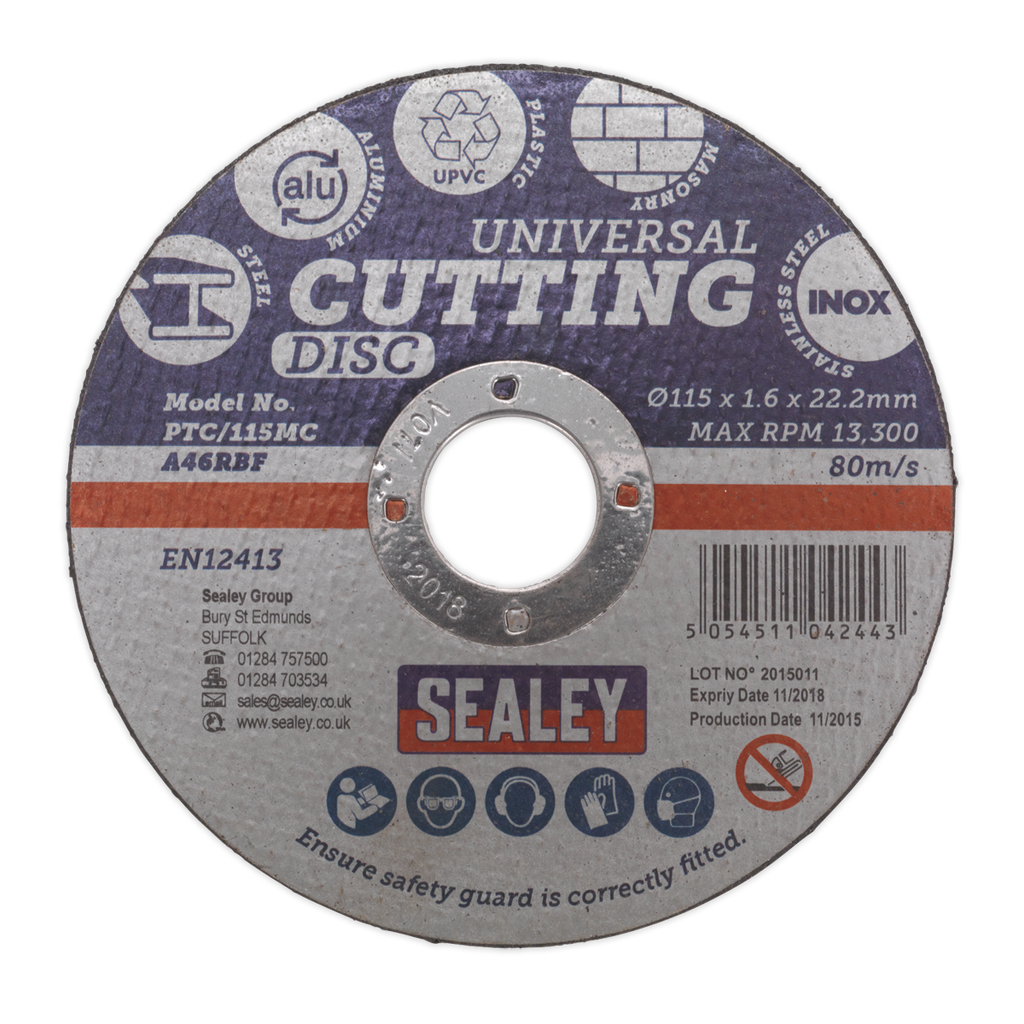 Sealey 115 x 1.6mm Universal Cutting Disc 22mm Bore
