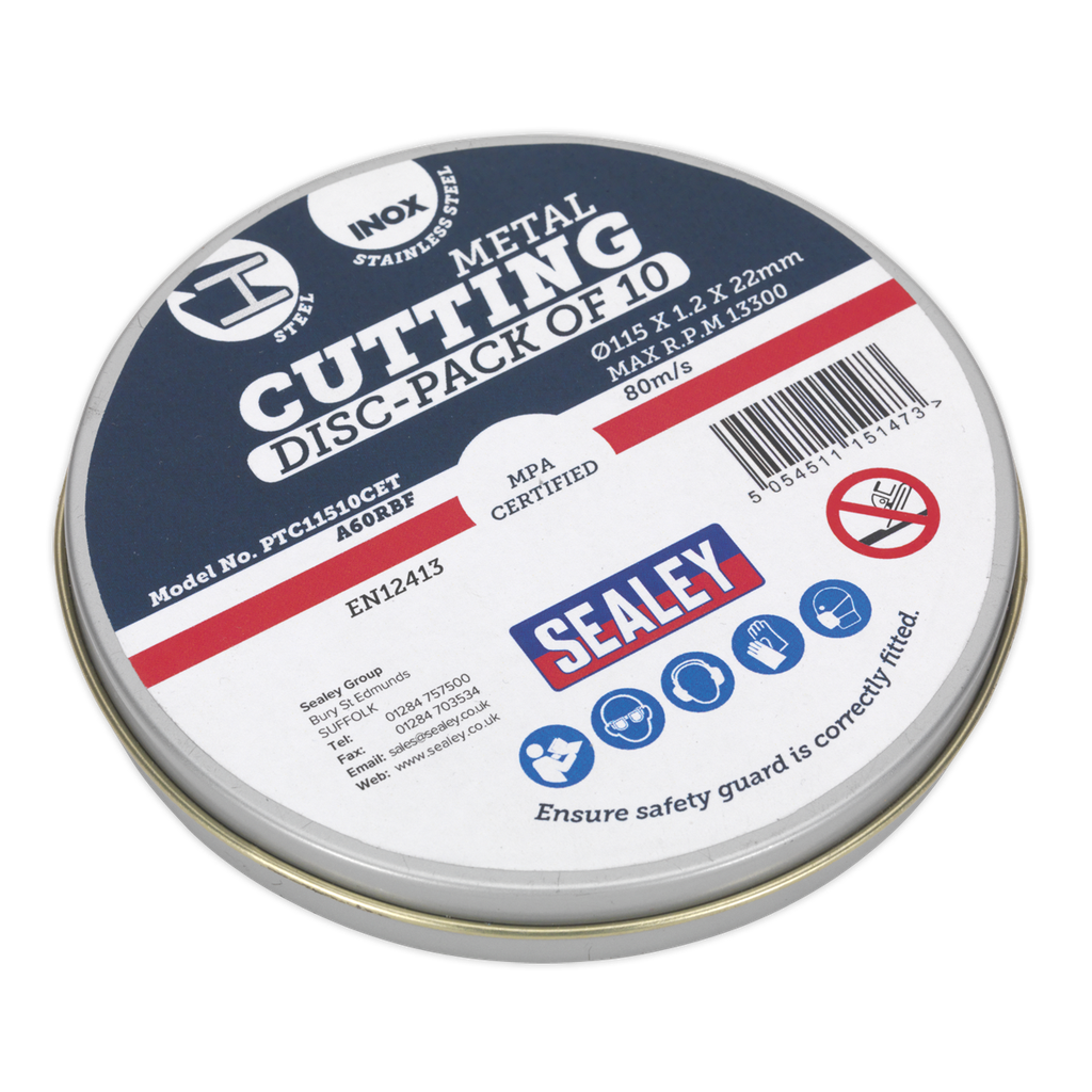 Sealey 115 x 1.2mm Cutting Disc 22mm Bore - Pack of 10