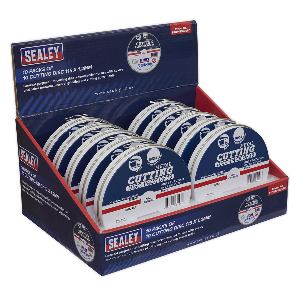 Sealey 115 x 1.2mm Cutting Discs, Packs of 10 - Display Box 10