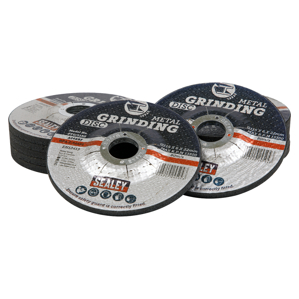 Sealey 115 x 6mm Grinding Disc 22mm Bore - Pack of 12