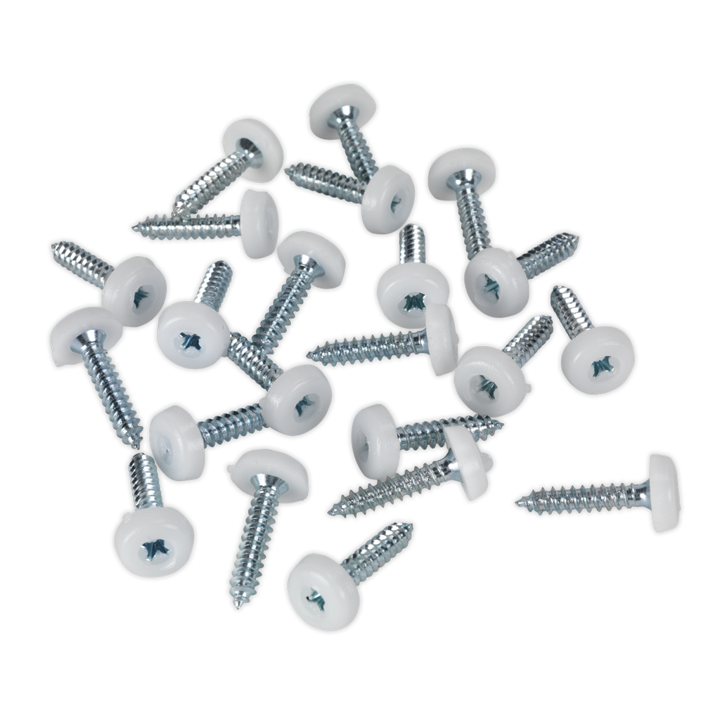 Sealey Numberplate Screw with Plastic Enclosed Head 4.8 x 24mm, White - Pack of 50
