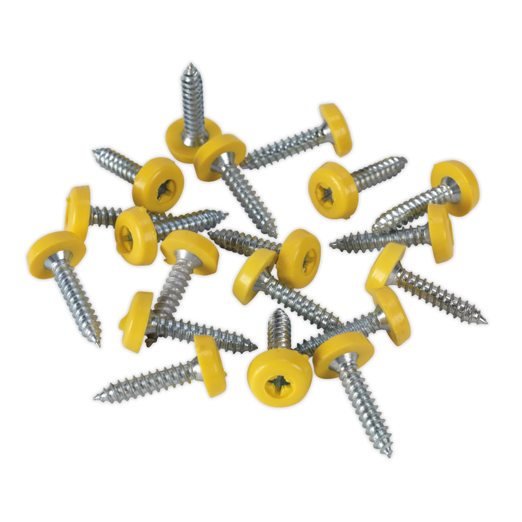 Numberplate Screw with Plastic Enclosed Head 4.8 x 24mm, Yellow - Pack of 50
