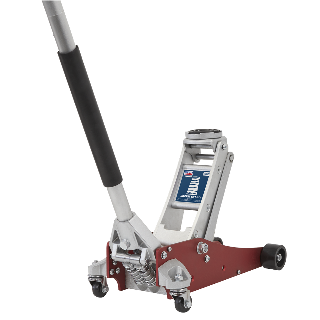Premier Low Profile Aluminium Trolley Jack with Rocket Lift 1.5 Tonne