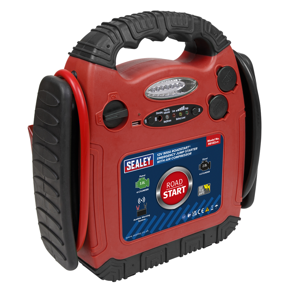 Sealey RoadStart® 12V Emergency Jump Starter with Air Compressor 900 Peak Amps