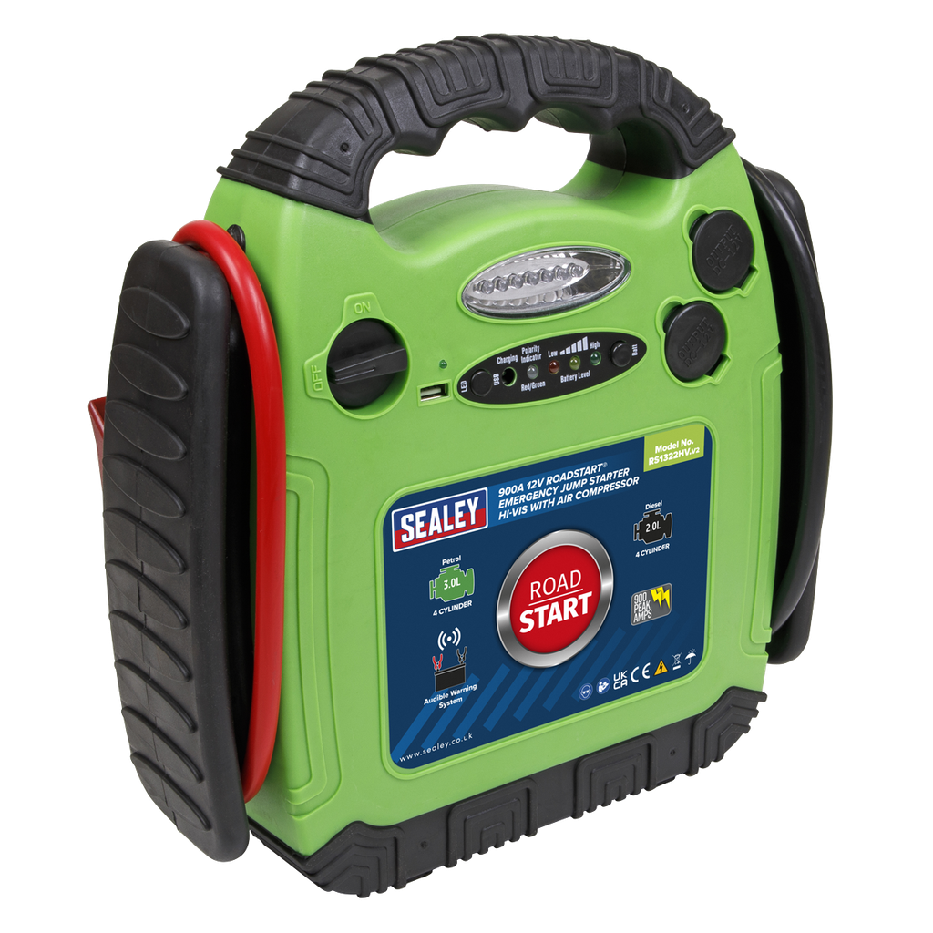 RoadStart® 12V Emergency Jump Starter with Air Compressor 900 Peak Amps