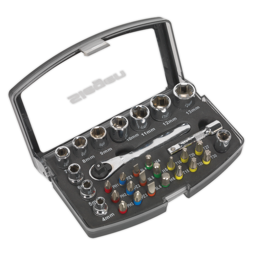 Siegen Socket & Bit Set 1/4"Sq Drive 31pc
