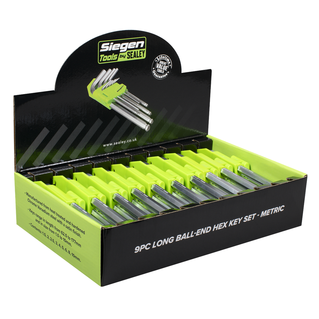 Sealey Siegen Long Ball-End Hex Key Set 9pc - Display Box of 10