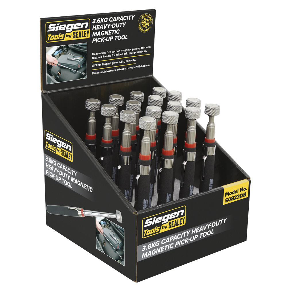Siegen Heavy-Duty Magnetic Pick-Up Tool 3.6kg Capacity - Display Box of 16