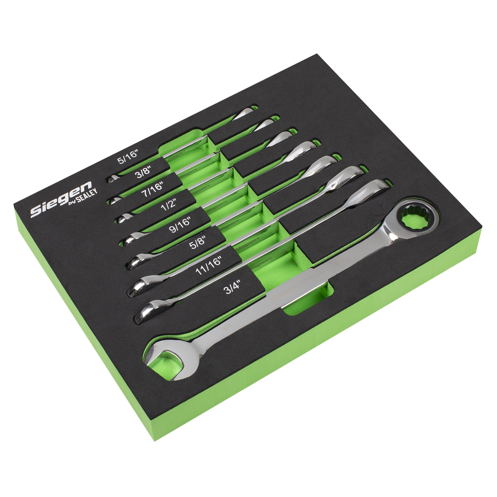Sealey Combination Ratchet Spanner Set in EVA Foam Tray 8pc - Imperial
