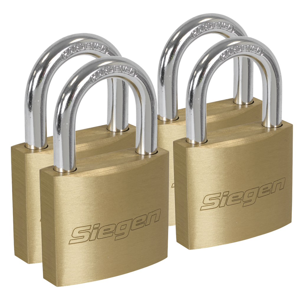 Sealey Siegen Brass Body Padlock with Brass Cylinder Keyed Alike - Pack of 4