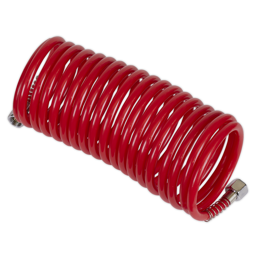 Sealey PE Coiled Air Hose with 1/4"BSP Unions 5m x 5mm
