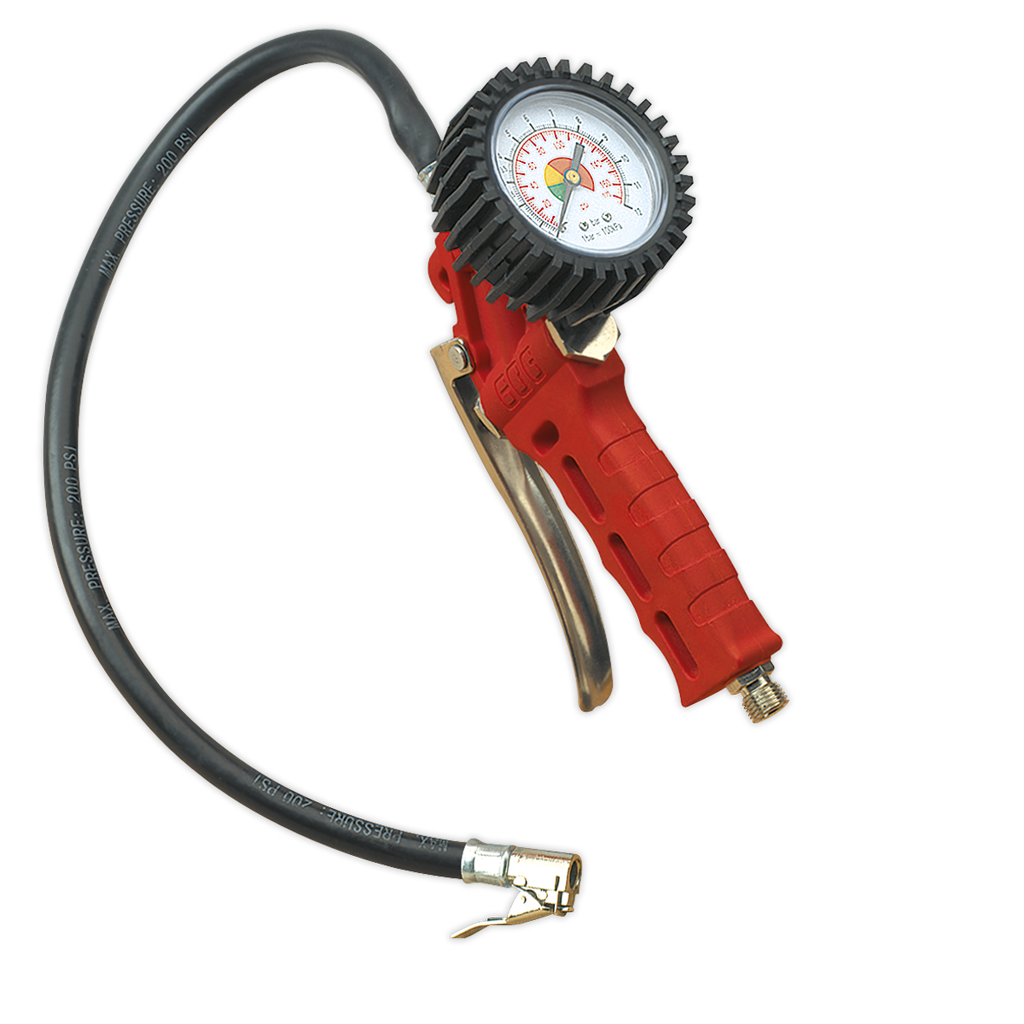 Tyre Inflator with Pressure Gauge and Clip-On Connector