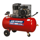 100L Belt Drive Air Compressor with Cast Cylinders & Wheels 3.5hp
