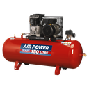 150L Belt Drive Air Compressor with Cast Cylinders & Wheels 3.5hp