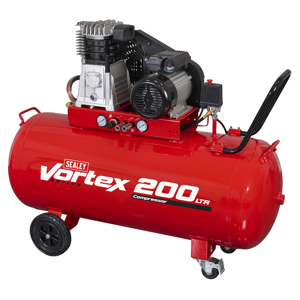 200L Belt Drive Air Compressor with Cast Cylinders & Wheels 3.5hp