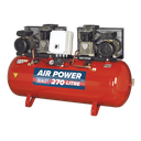 Sealey 270L Belt Drive Air Compressor with Cast Cylinders 2 x 3h