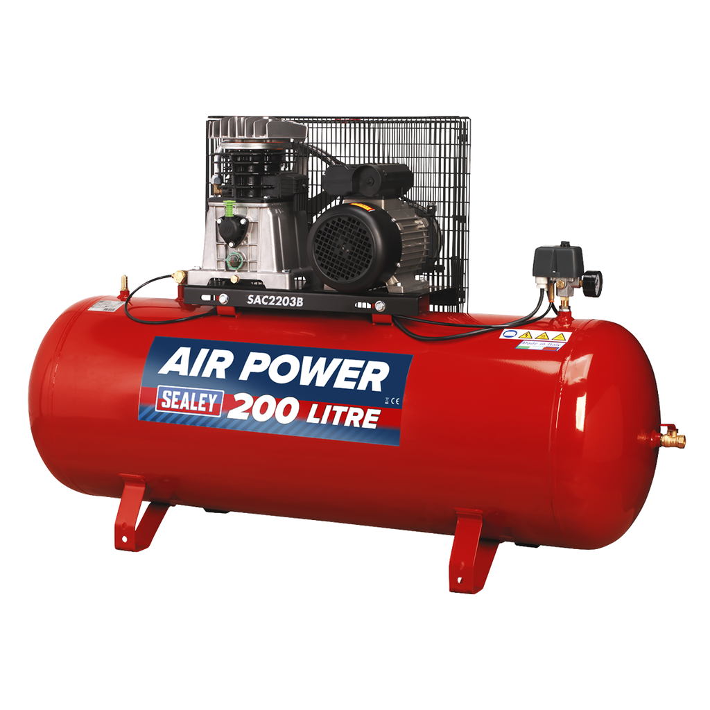 Sealey 200L Belt Drive Air Compressor with Cast Cylinders 3hp