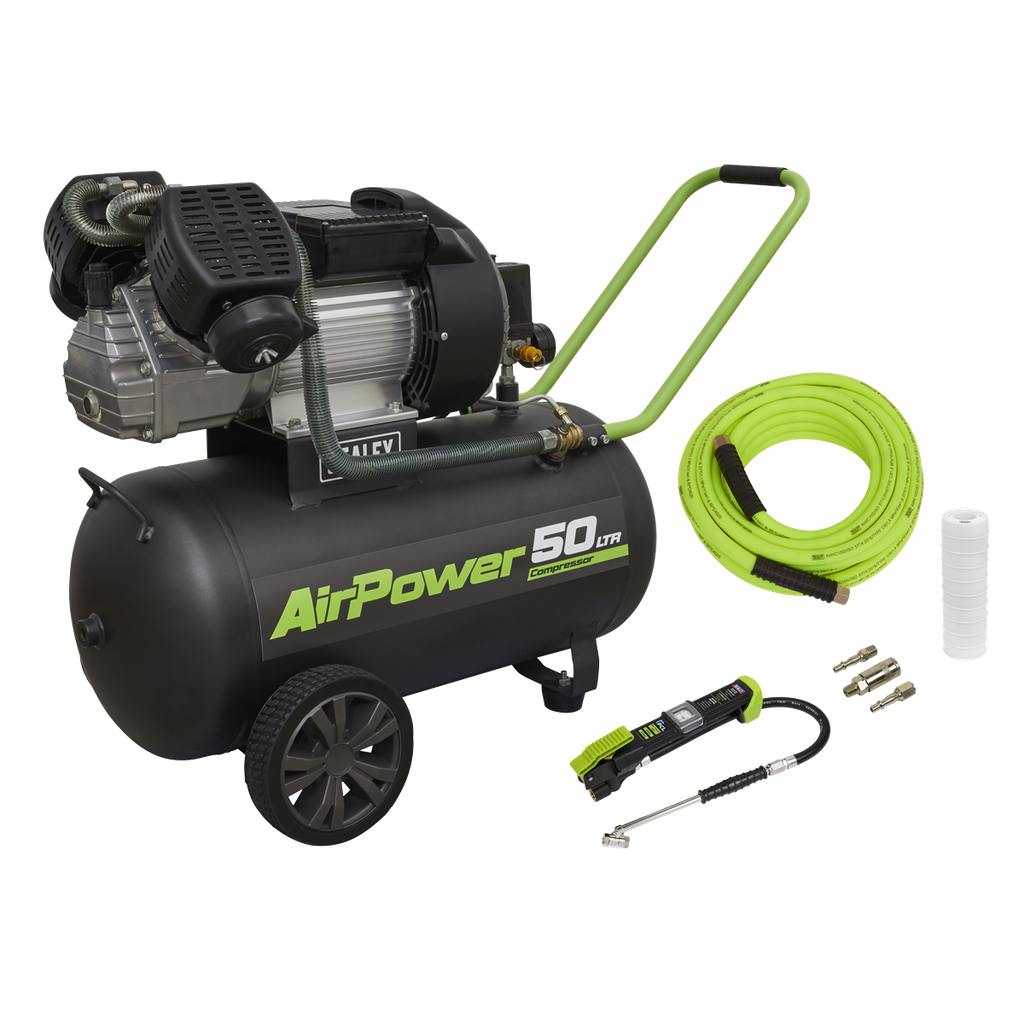 Sealey 50L V-Twin Direct Drive Air Compressor 3hp with Air Accessory Kit