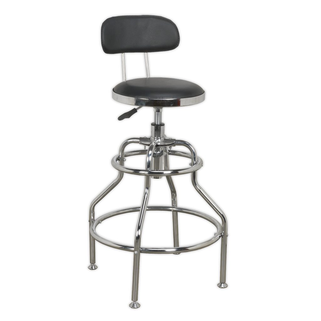 Sealey Pneumatic Workshop Stool with Adjustable Height Swivel Seat & Back Rest