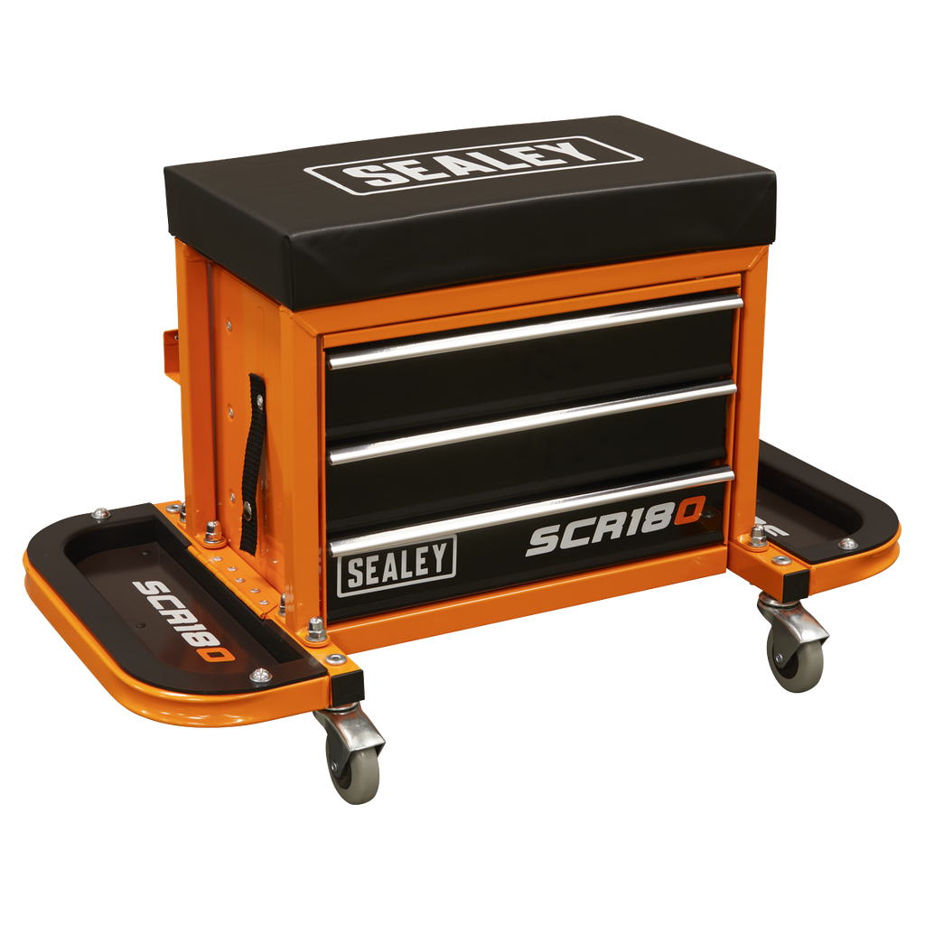 Sealey Mechanic's Utility Seat & Toolbox - Orange