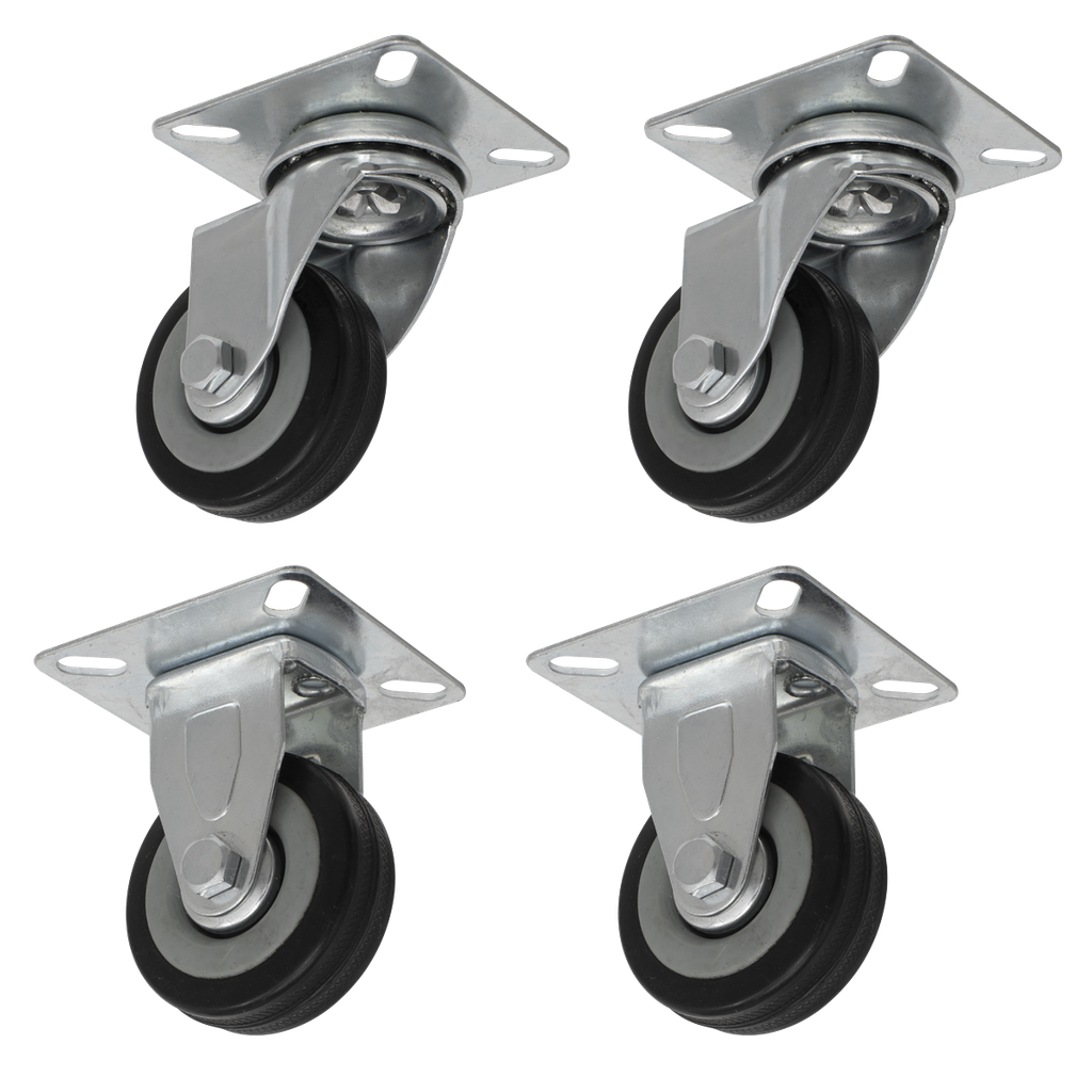 Sealey 50mm Castor Wheel Combo with Fixed & Swivel Plate 4pc