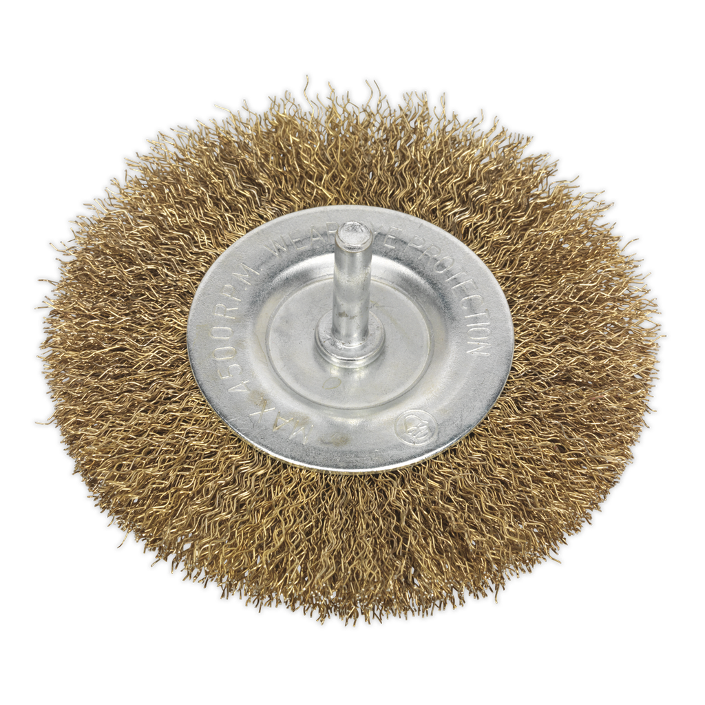 Sealey 100mm Crimped Flat Wire Brush with 6mm Shaft