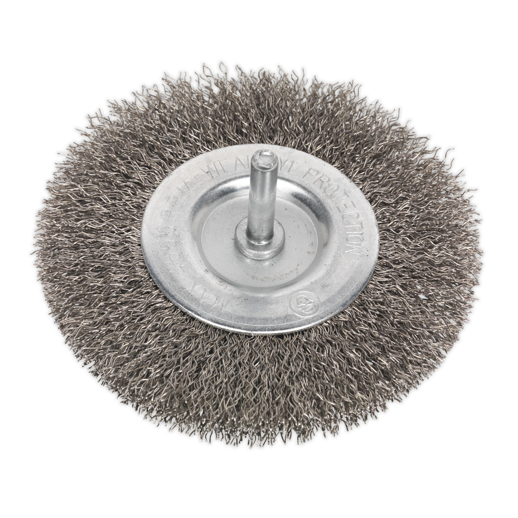 Sealey 100mm Crimped Flat Wire Brush with 6mm Shaft