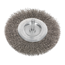 Sealey 100mm Crimped Flat Wire Brush with 6mm Shaft