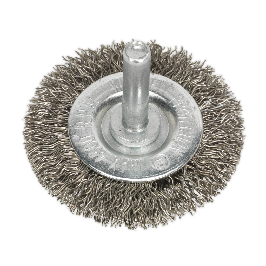 Sealey 50mm Crimped Flat Wire Brush with 6mm Shaft