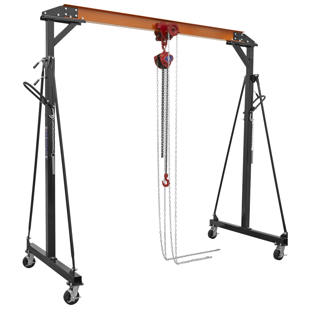 Sealey Portable Adjustable Gantry Crane with Geared Trolley Combo 1 Tonne