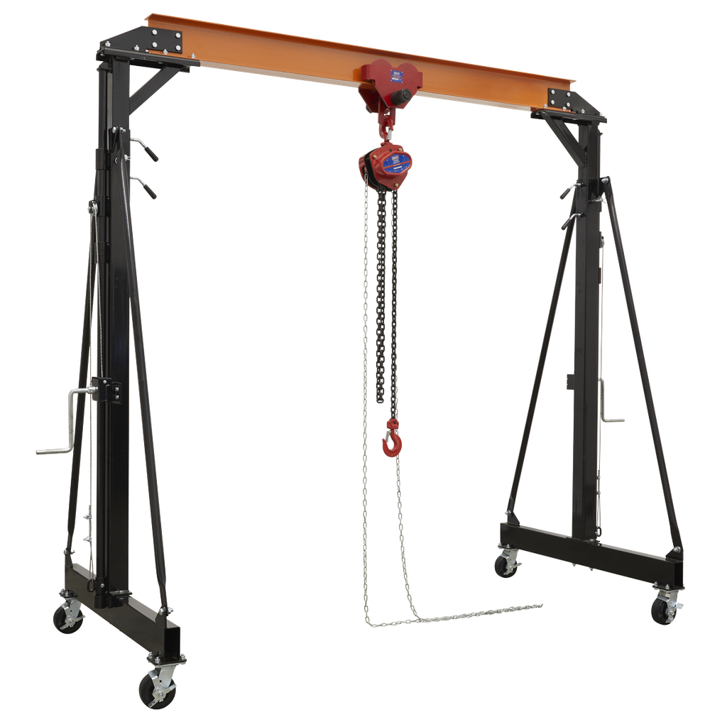 Sealey Portable Adjustable Gantry Crane with Geared Trolley Combo 2 Tonne
