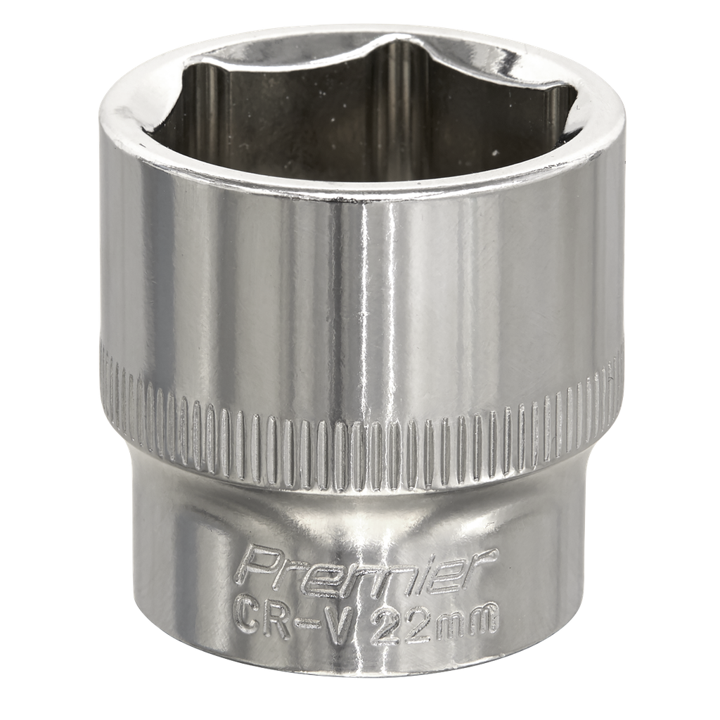 Sealey Premier Fully Polished Socket 3/8"Sq Drive 22mm