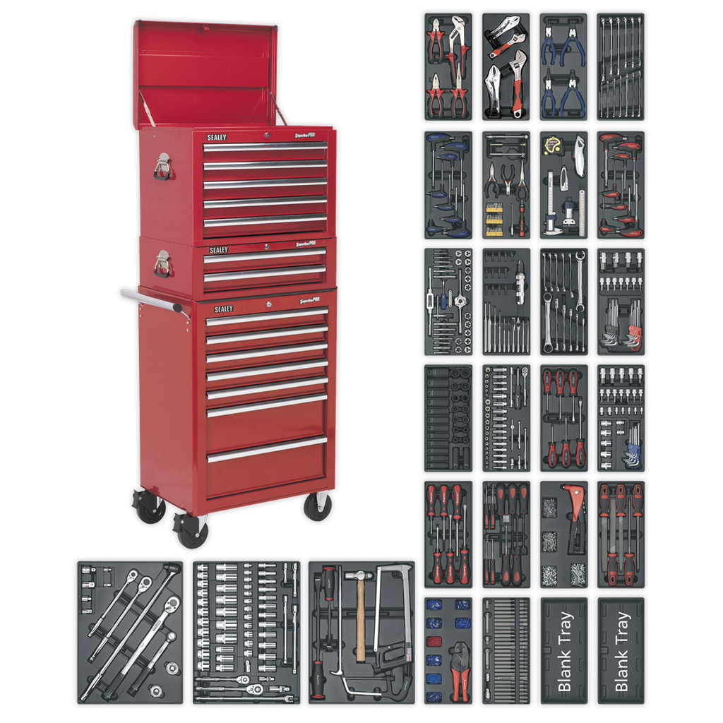 Superline PRO® Tool Chest Combination 14 Drawer with 1179pc Tool Kit - Red
