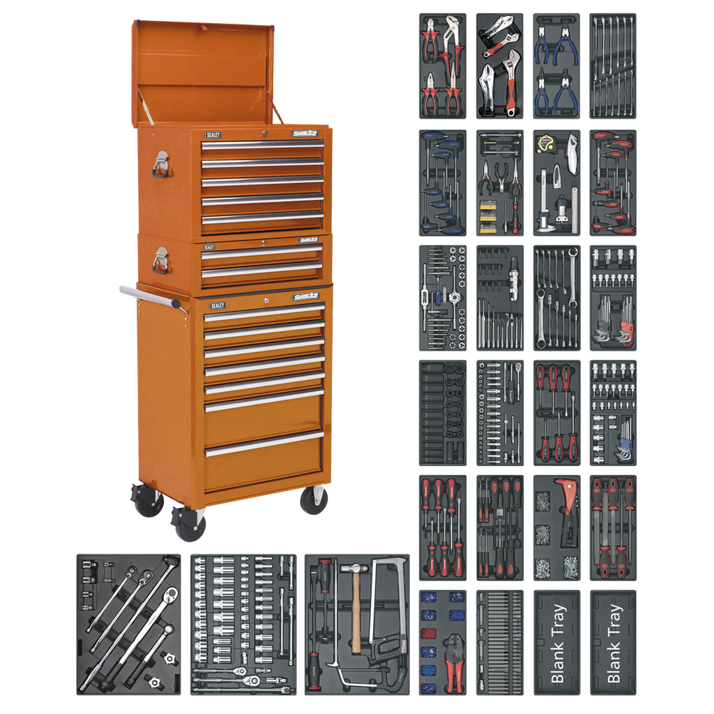 Superline PRO® Tool Chest Combination 14 Drawer with 1179pc Tool Kit - Orange