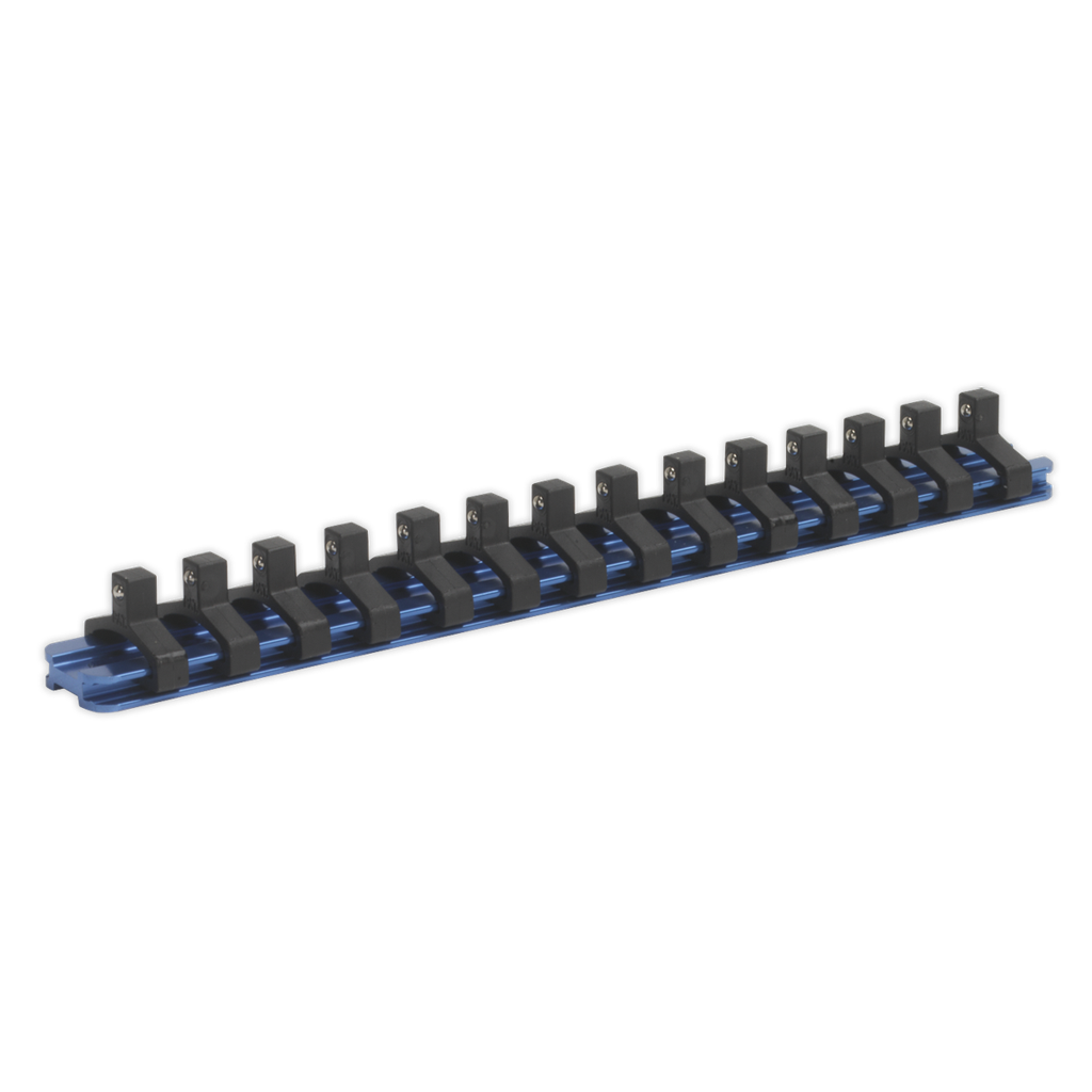 Sealey Premier Aluminium Socket Retaining Rail with 14 Clips 1/4"Sq Drive