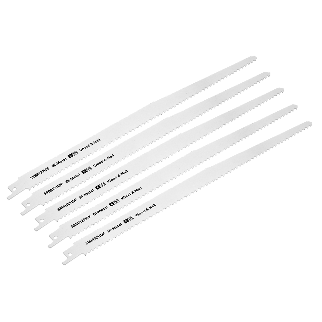 Reciprocating Saw Blade for Wood & Nails 300mm 6tpi - Pack of 5