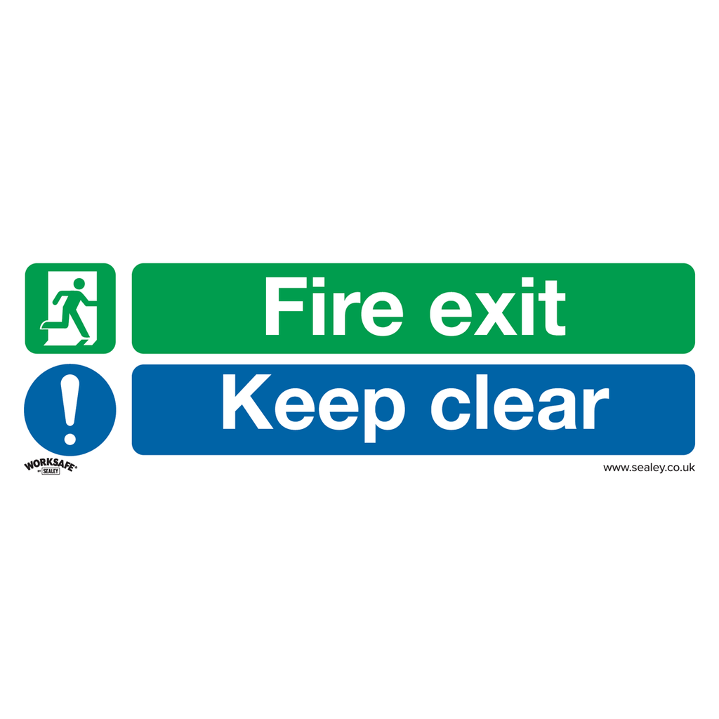 Sealey Worksafe® Fire Exit Keep Clear Safety Sign, Self-Adhesive