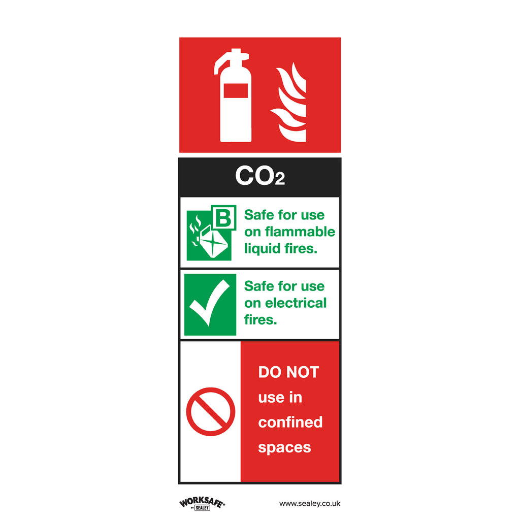 Sealey Worksafe® CO2 Fire Extinguisher Safety Sign, Self-Adhesiv