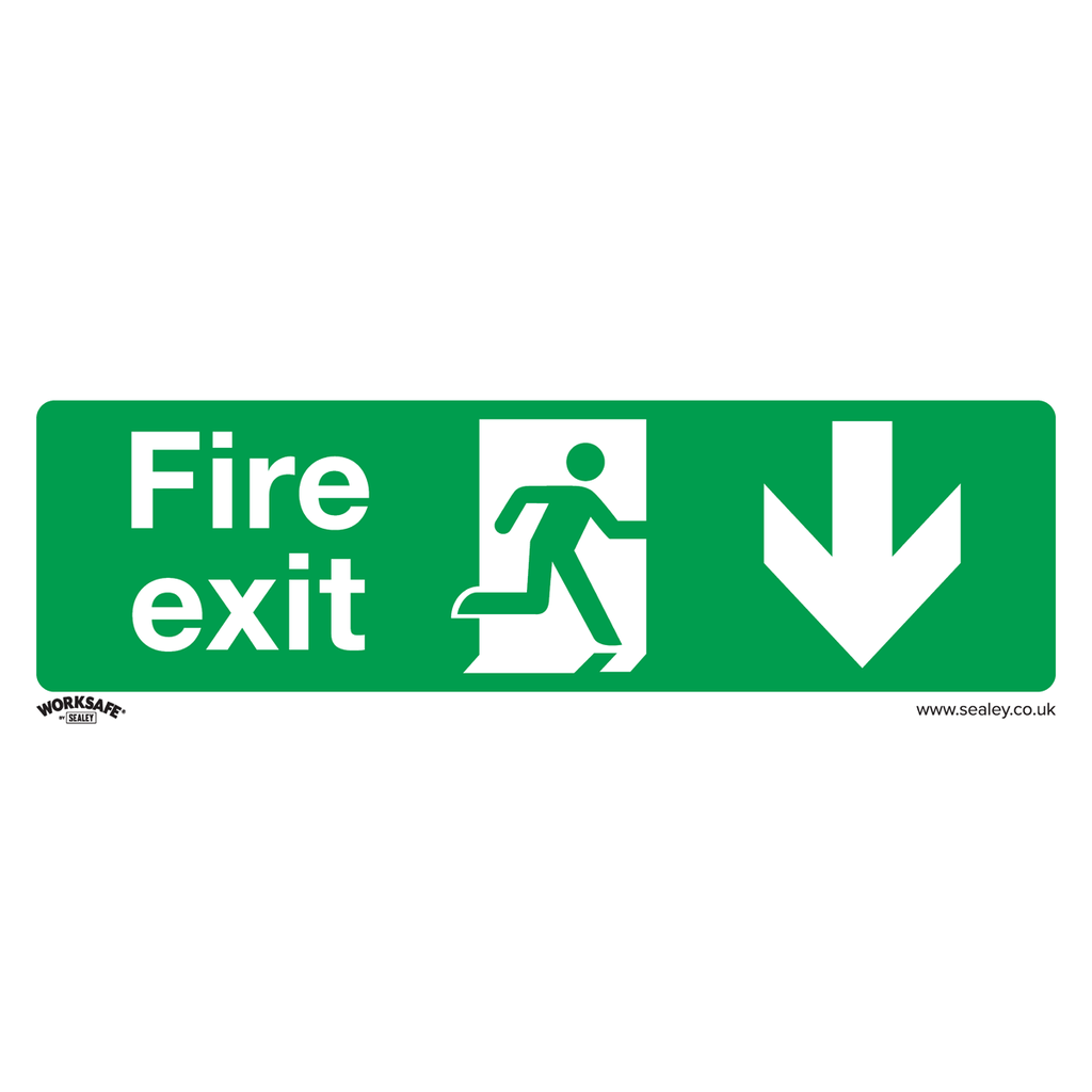 Worksafe® Fire Exit (Down) Safety Sign, Rigid Plastic - Pack of 10